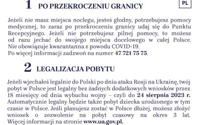 Zdjęcie do Informacje dla uchodźc&oacute;w wojennych z Ukrainy, kt&oacute;rzy przekroczyli granicę Polski